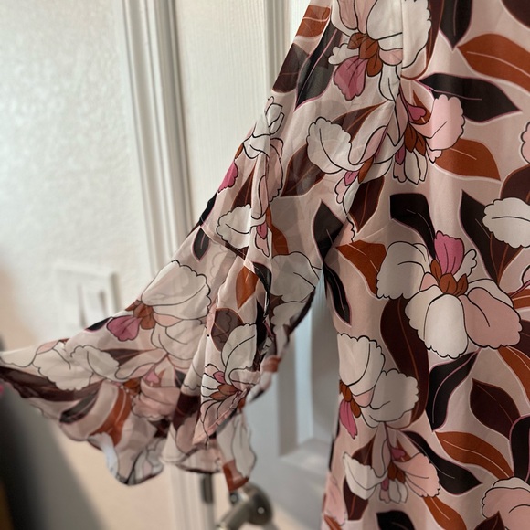 Ann Taylor Pink and Brown Floral Long Sleeve Dress Size 10 - Picture 2 of 4